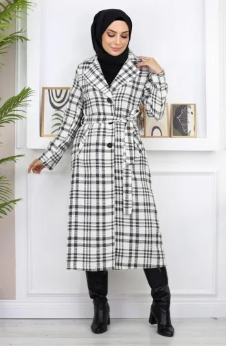 Karierter Şanel Kaşe Mantel Weiß 19137 14952