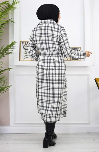 Plaid Şanel Kaşe Coat White 19137 14952