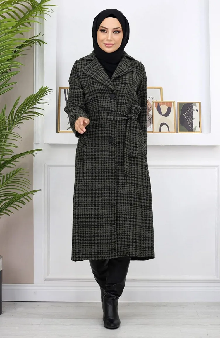 Manteau à Carreaux Şanel Kaşe Kaki 19137 14950