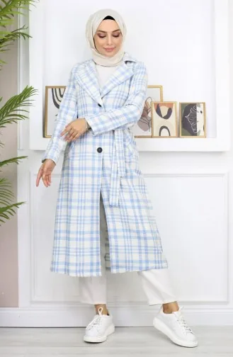 Manteau à Carreaux Şanel Kaşe Bleu 19137 14951