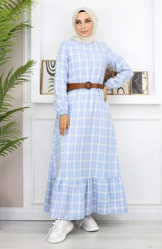Robe Hijab À Froufrous Bleu 19165 14957