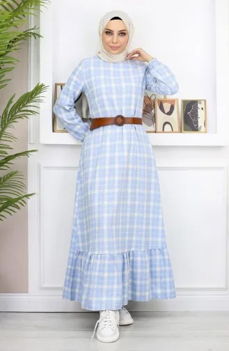 Robe Hijab À Froufrous Bleu 19165 14957