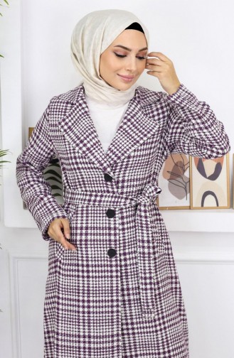 Manteau à Carreaux Şanel Kaşe Prune 19137 14949