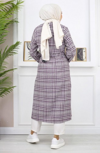 Plaid Şanel Kaşe Coat Plum 19137 14949