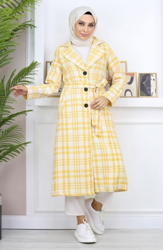 Plaid Şanel Kaşe Coat Yellow 19137 14945