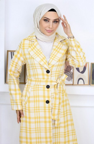 Plaid Şanel Kaşe Coat Yellow 19137 14945