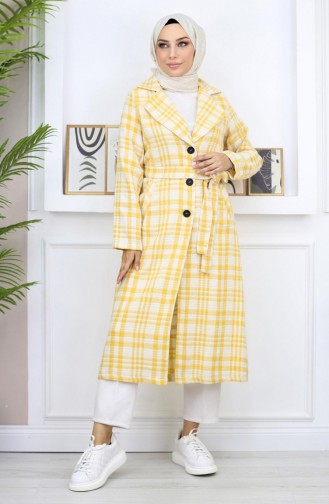 Plaid Şanel Kaşe Coat Yellow 19137 14945