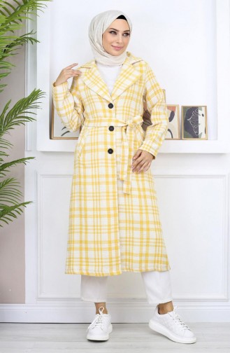 Plaid Şanel Kaşe Coat Yellow 19137 14945