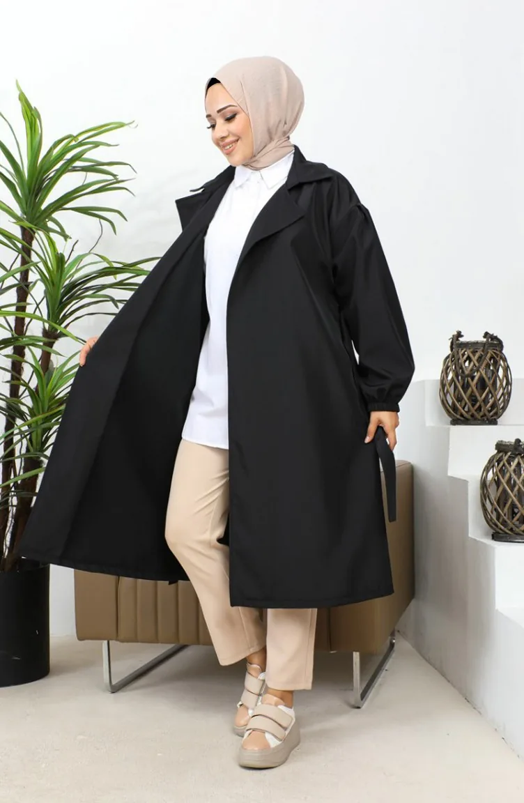 Trench Coat With Elastic Sleeves Black 2505NRY.SYH