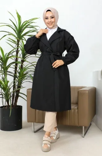 Trench Coat With Elastic Sleeves Black 2505NRY.SYH