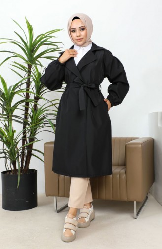 Trench Coat With Elastic Sleeves Black 2505NRY.SYH