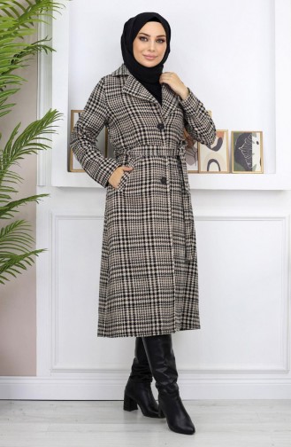 Plaid Şanel Kaşe Coat Brown 19137 14946