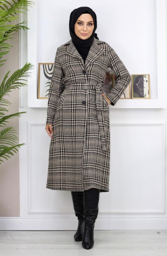 Plaid Şanel Kaşe Coat Brown 19137 14946