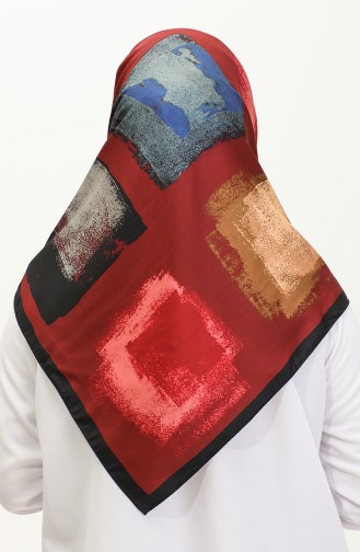 Rayon-sjaal Met Karaca-patroon 81035-06 Zwart Claret Rood 81035-06