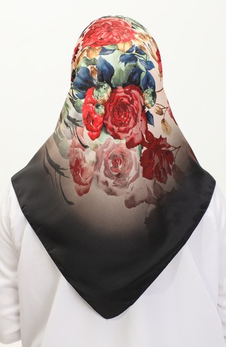 Schal Aus Viskose Mit Karaca-Blumenmuster 81036-06 Schwarz Weinrot 81036-06