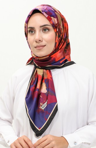 إيشارب منقوش رايون كاراجا  81040-02 أسود برقوقي فاتح 81040-02