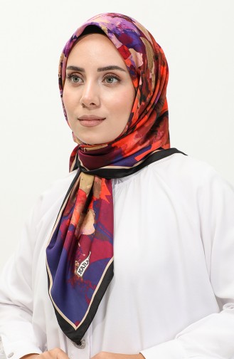 إيشارب منقوش رايون كاراجا  81040-02 أسود برقوقي فاتح 81040-02