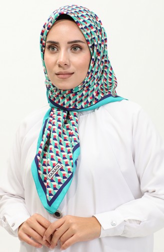 Karaca Geometric Patterned Rayon Scarf 81043-07 Cyan Fuchsia 81043-07