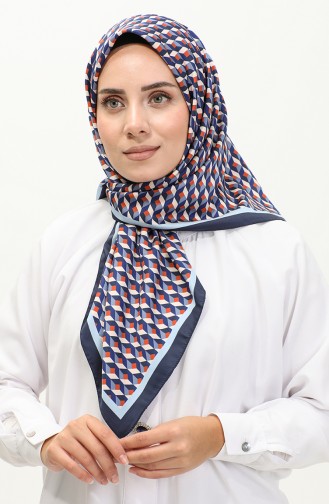 Karaca Geometric Patterned Rayon Scarf 81043-09 Navy Blue Tan 81043-09