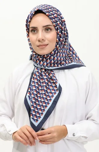 Karaca Geometric Patterned Rayon Scarf 81043-09 Navy Blue Tan 81043-09