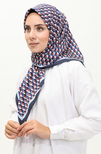 Karaca Geometric Patterned Rayon Scarf 81043-09 Navy Blue Tan 81043-09