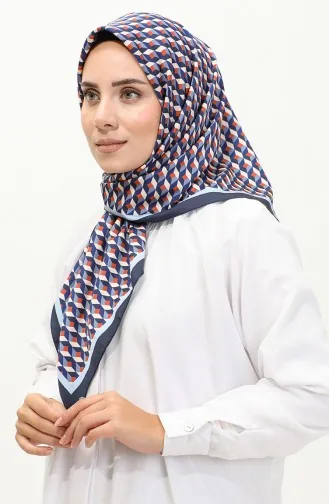 Karaca Geometric Patterned Rayon Scarf 81043-09 Navy Blue Tan 81043-09