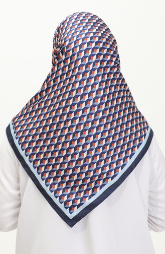 Karaca Geometric Patterned Rayon Scarf 81043-09 Navy Blue Tan 81043-09