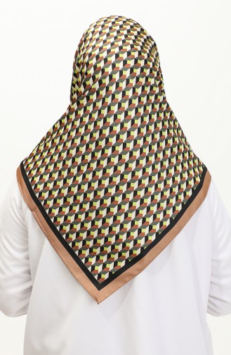 Karaca Geometric Patterned Rayon Scarf 81043-13 Brown Neon Green 81043-13