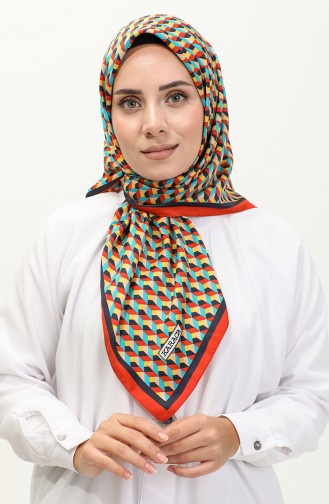 Karaca Rayon Sjaal Met Geometrisch Patroon 81043-14 Oranje Turkoois 81043-14