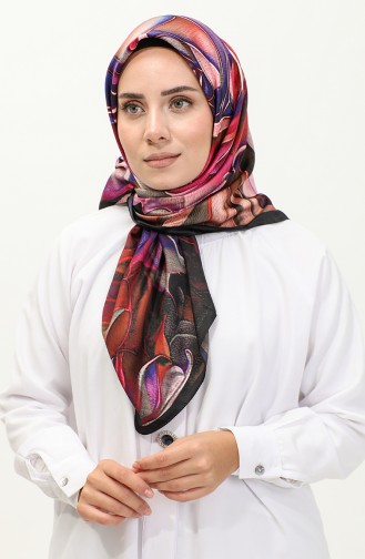 Karaca Patterned Rayon Scarf 81045-01 Black Fuchsia 81045-01