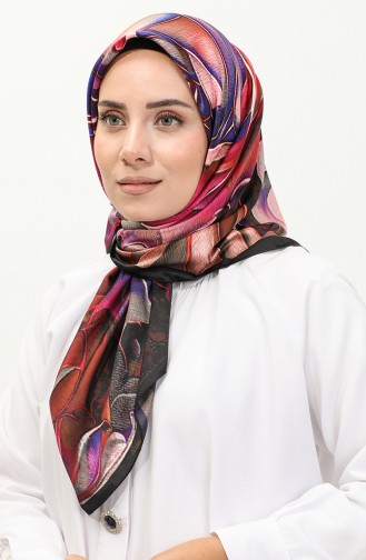 Karaca Patterned Rayon Scarf 81045-01 Black Fuchsia 81045-01