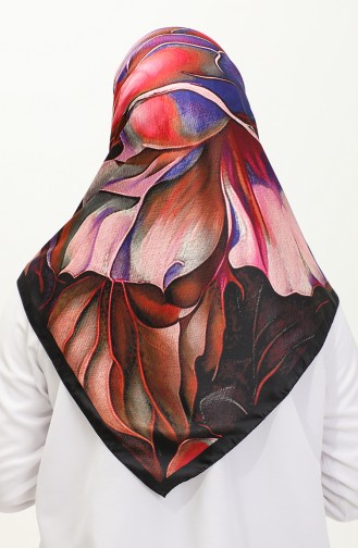 Karaca Patterned Rayon Scarf 81045-01 Black Fuchsia 81045-01
