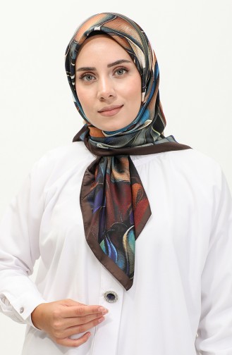 Karaca Desenli Rayon Eşarp 81045-02 Kahverengi Mavi