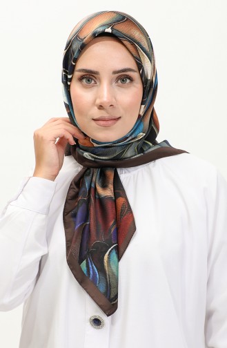 Karaca Desenli Rayon Eşarp 81045-02 Kahverengi Mavi