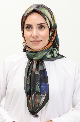 إيشارب منقوش رايون كاراجا 81045-09 أصفر أخضر عسكري 81045-09