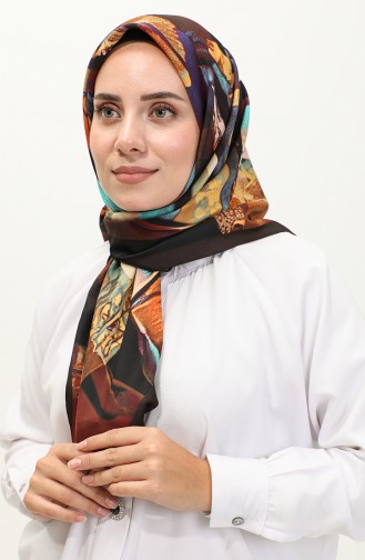 Karaca Patterned Rayon Scarf 81047-01 Claret Red Mustard 81047-01