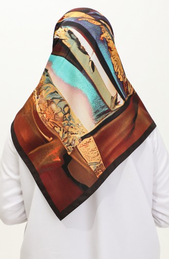 Karaca Patterned Rayon Scarf 81047-01 Claret Red Mustard 81047-01