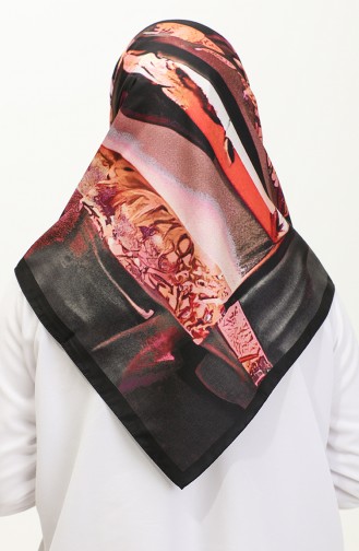 Karaca Patterned Rayon Scarf 81047-02 Black Sugar Pink 81047-02