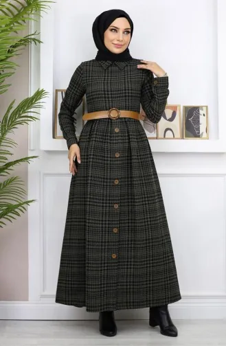 Button Detailed Dress Khaki 19166 14979