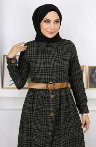Button Detailed Dress Khaki 19166 14979