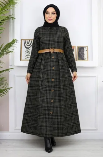 Button Detailed Dress Khaki 19166 14979
