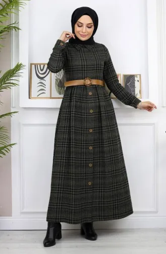 Button Detailed Dress Khaki 19166 14979