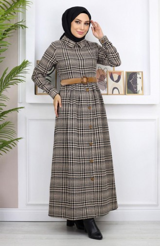 Jurk Met Knoopdetails Tan 19166 14976