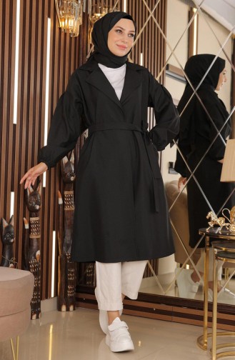 Button Detailed Trench Coat Black 19148 14791