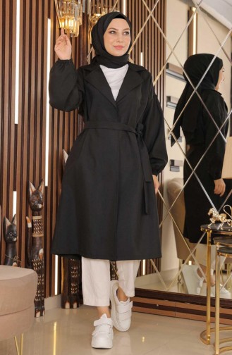 Button Detailed Trench Coat Black 19148 14791