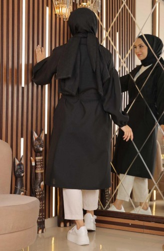 Button Detailed Trench Coat Black 19148 14791