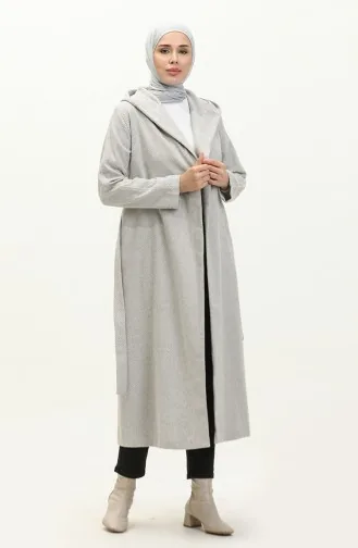 Vivezza Anvolog Hooded Herringbone Cuff Coat 6998-03 Ecru 6998-03