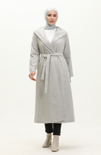 Vivezza Anvolog Hooded Herringbone Cuff Coat 6998-03 Ecru 6998-03