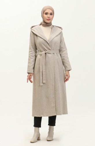 Vivezza Anvolog Hooded Herringbone Cashmere Coat 6998-04 Beige 6998-04