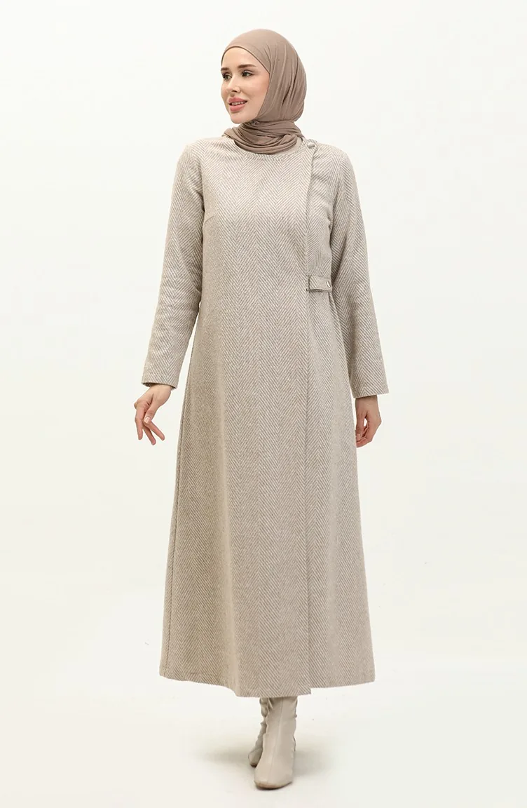 Vivezza Anvolog Herringbone Stitched Abaya 6999-04 Beige 6999-04